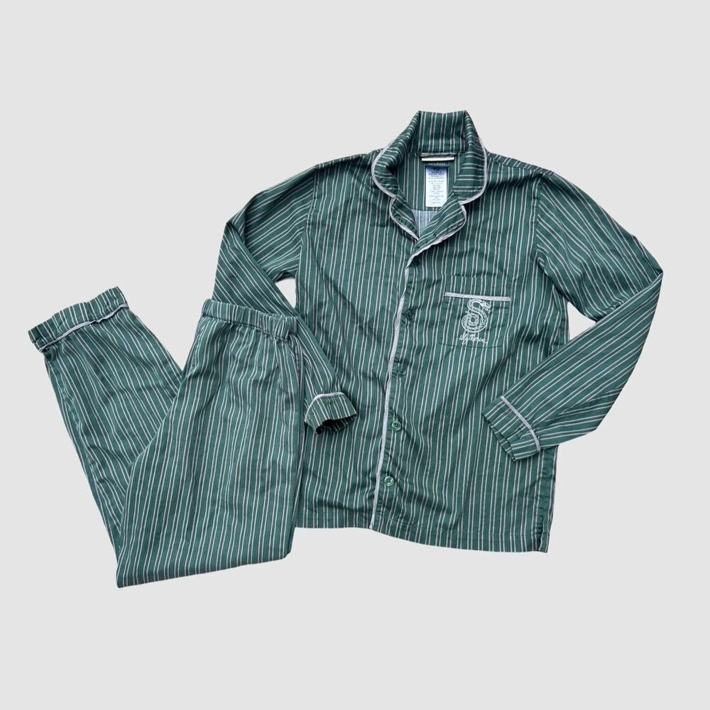 Slytherin Pajama Set Harry Potter x Pottery Barn Teen Size XS Green Button Down
